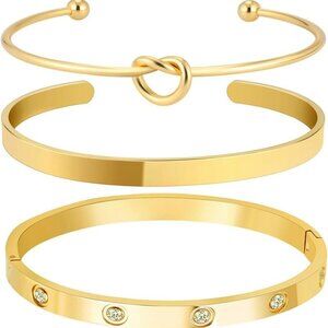 Gold Bracelets Set Women Stackable Cuff Bangle Dainty Layering Jewelry
